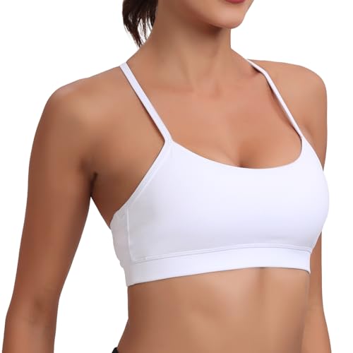 Image of Raxnode 3 Pack Women's Y-Back Sports Bra, Thin Spaghetti Strap Yoga Bralette with Removable Cups, Low Impact Wireless Bra