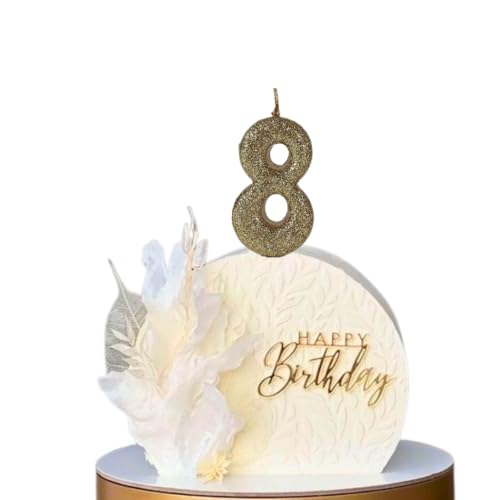 Image of Wanna Party Number 8 Glitter Gold Candle for Birthday Decoration Items /Cake Toppers /Cake Decorations