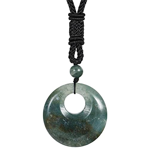 Preisvergleich Produktbild DALMARO Halskette für Damen GEMSTONE EYE - Edelstein Naturstein Shakra Anhänger mit Schmuckschachtel (MOOS ACHAT)