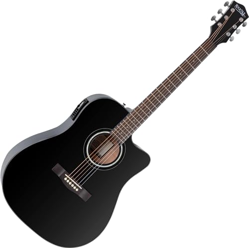 Rocktile D-60CE Guitare de Western noir - Les Beatles, Paul McCartney, John Lennon, RIngo Starr, George Harrison Rocktile D-60CE Guitare de Western noir