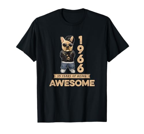 1966 59 Years of Being Awesome Bulldog Dog Vintage Camiseta