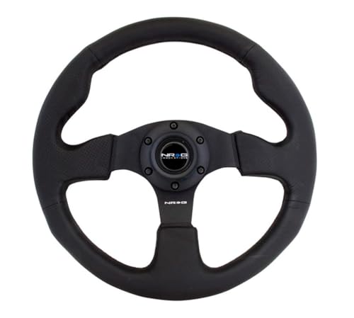 NRG Innovations NRG-RST-012R Reinforced Steering Wheel Leather Steering Wheel 320mm With/BLACK Stitch/Black Thumb Grip Double Riveted Spokes + Horn Button
