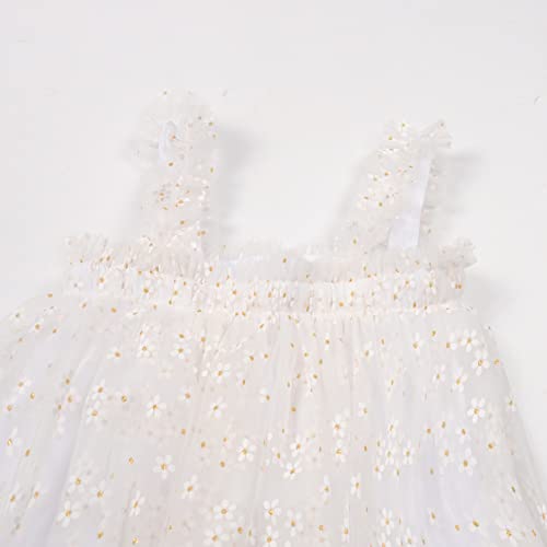 Balatale Baby Girls Tulle Tutu Dress Summer Sleeveless Layered Floral Tulle Dress Birthday Party Princess Dress-Floral White 3-4T #TOP3