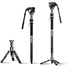 SIRUI SVM-165 Carbon Fiber Camera Monopod with Feet, 68.7" Professional Lightweight Travel Monopod with Fluid Video Head for DSLR Camera, One-Step Height Adjustment, Modular, Max Load 22lbs