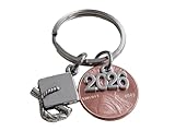2018 Charm Layered Over 2018 Penny Keychain, with Cap and Diploma Charm - Good Luck to the New Graduate; Hand Made; Graduation Gift