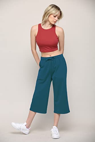 Image of Lock and Love Womens Capri Pants Loose Yoga Pants Wide Leg Drawstring Comfy Lounge Pajama Capris Sweatpants with Pockets