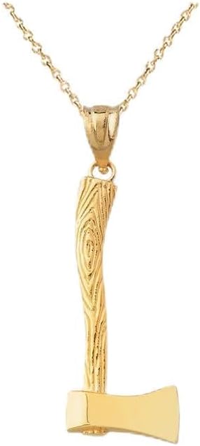 14K Yellow, White, or Rose Gold 1-2/5" Ax Axe Charm Pendant Necklace - Choice of Metal & Length