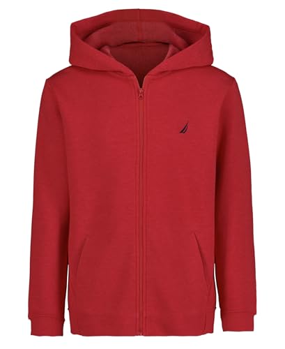 Image of Nautica Boys' Zip Up Hoodie Sweatshirt, Signature Logo Design, Kangaroo Pockets, Made With Lightweight Fleece