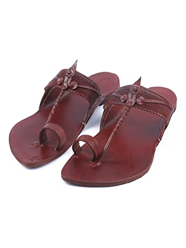 Image of KORAKARI Men Kolhapuri Chappal Handcrafted Sandal Smooth and Comfortable Flip Flops Slipper Stylish Anti Slip Design Genuine Leather Traditional Footwear.