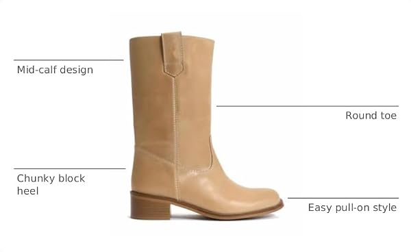 CAGLGLZ Women’s Mid Calf Boots Chunky Block Heel Round Toe Boots Tan,11 by CAGLGLZ - Used condition - Image 2