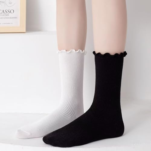 Image of Womens Ruffle Socks Fashion Breathable Solid Color Turn-Cuff Cute Girls Ankle Socks 3 Pairs
