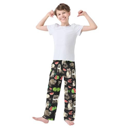 ZZXXB Raccoon Watermelon Boys Long Pants Soft Trousers Elastic Waist Kids Lounge Bottoms with Pockets S-XL2