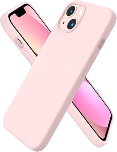 iPhone 13 ile Uyumlu Kılıf, İçi Kadife Kaplamalı İnce Sıvı Silikon Tam Koruma Yumuşak Jel Silikon Kapak, Pudra Pembe