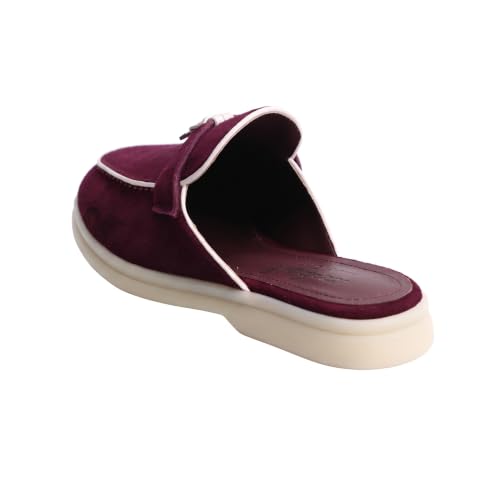 Image of XOBZJH Designer Women's Mules Flat Heel - Suede Leather Flats with Tassel Detail, Comfortable Slip-On Backless Loafers,Casual & Work Shoes