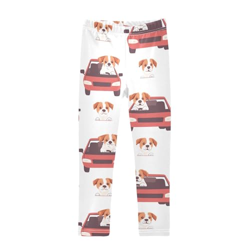 Dog in Car Girls Leggings,Workout Leggings for Girls Toddler Athletic Legging Size for 3-10T