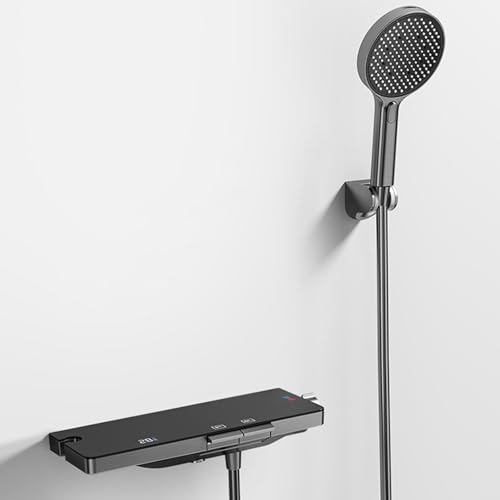 Grifo de Bañera con Ducha de Mano Grifo de Ducha Gris Plomo Grifo de Ducha de Pared con Indicador de Temperatura