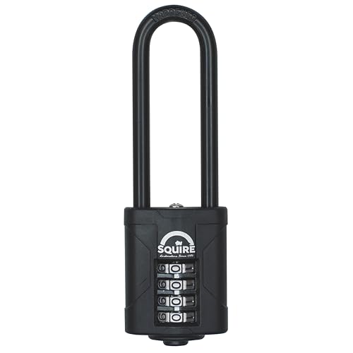 Squire Combination Padlock CP40/2.5 40mm Long Shackle Combination Padlock (Black) Re-Codable 4-Digit Push Button Lock Ideal for Gates & Large Lockers