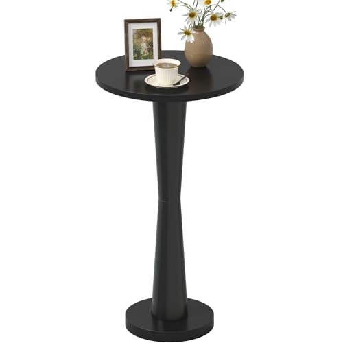 LAATOOREE Small Round Side Table, Wood Pedestal Drink Table, Accent