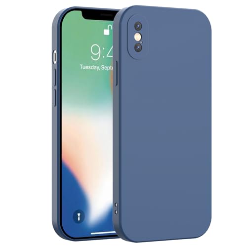 Honara Silicone Case for iPhone X/iPhone XS Full Camera Protection Slim Liquid Silicone Phone Bumper Cover Soft Touch Antiskid DustProof Drop-Resistant Anti-Scratch Cases (Dark Blue)
