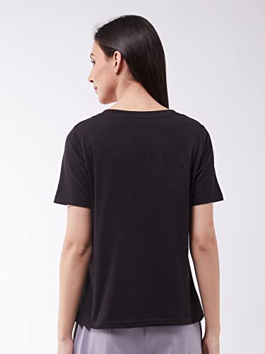 Image of Miss Chase Women's Black Round Neck Short Sleeve Solid Regular Length T-Shirt