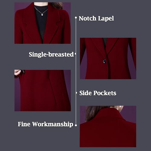 Aprsfn Women's Winter Wool Coats Long Sleeve One Buttoned Pea Coats Notched Lapel Jackets Mid-Length Windproof Overcoat3
