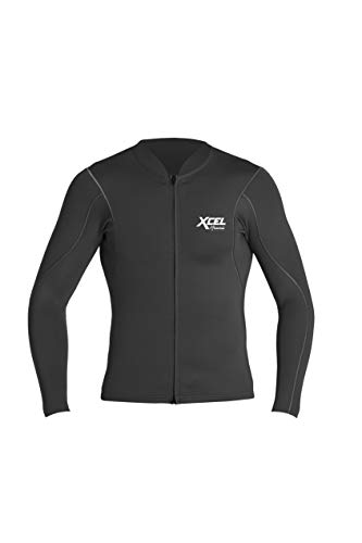 XCEL Mens Axis Long Sleeve Front Zip 1/0.5mm Wetsuit Top (Black, Medium)