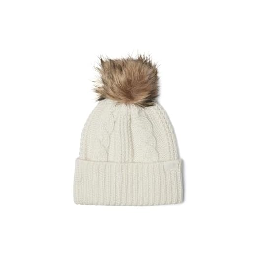 THE NORTH FACE Women's Oh Mega Fur Pom Beanie | Deep Fit Cuffed Winter Hat with Oversized Faux-Fur Pom & Textured Cable Detailing, White Dune, One Size