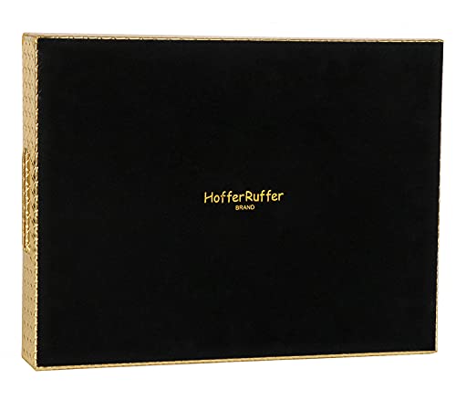 Hofferruffer Rectangle Serving Tray With Hole Handles For Coffee Table, Breakfast, Tea, Food, Butler - Countertop, Kitchen, Vanity Serve Tray, 16.2 X 12.2 X 2 Inches, Faux Leather Tray (Gold) #TOP7