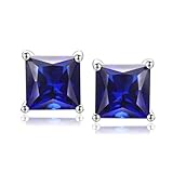 RANDES Sapphire Earrings Studs 925 Sterling Silver September Birthstone Earrings Dainty Blue Stone Square Earrings for Women