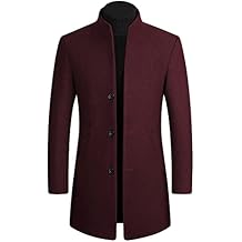 Maiyifu-GJ Men Stylish Wool Blend Trench Coat Slim Fit Business Down Long Overcoat Mid Length Single Breasted Jacket Topcoat Red,Large