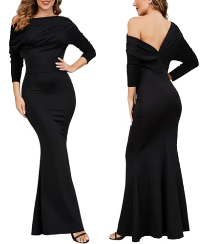 Women's Sexy Off Shoulder Bodycon Maxi Dresses Casual Short Sleeve Mermaid Club Party Long Dress3