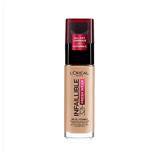 L'Oréal Paris Fondotinta Liquido Infaillible 32H, Coprente a Lunga Tenuta con Protezione Solare SPF25, Formula Waterproof e Idratante, Tonalità: 140 Beige Doré