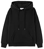 BETTERCHIC Women's Casual Hooded Sweatshirt Soft Brushed Fleece Pullover Hoodie (BLACK,2XL