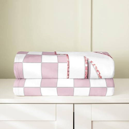 Image of Erosebridal Pink Initial N Flannel Blanket Kawaii Plaid Checkered Fuzzy Plush Throw Cute Personalized Monogram Fleece Blanket for Kids Girls,Fashion Grids Gingham Decor for Bed Couch Queen 90 inchx90 inch