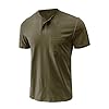 Mens Henley T-Shirts Cotton Short Sleeve Shirts Casual Summer Shirt Tops Green T Shirt Men XXXL #1
