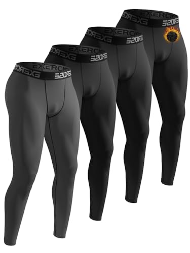 4 Pack Men's Thermal Compression Pants Fleece Lined Long Johns Winter Athletic Workout Leggings Baselayer