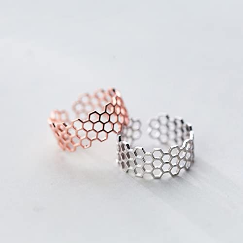 Anillo Anillos Ajustables con Forma de Panal Hueco para Mujer Elegante, joyería de Plata de Ley S925, Anillos Abiertos para Mujer