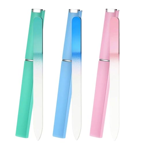 Glass Nail File 3 Pack for Natural Nails - Crystal Nail Files, Etched Professional Nail Filer, Unique Christmas Gifts & Stocking Stuffers for Women & Adults