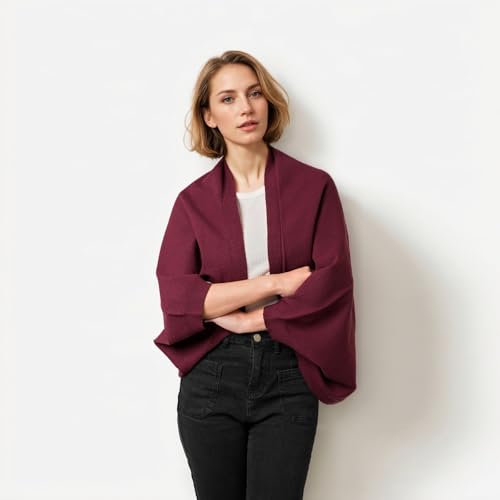 Image of WaJuemy Shrug Sweater Shawl Wraps for Women Soft Cashmere Ponchos Sweater Cardigan Casual Open Front Top Cape Shawls