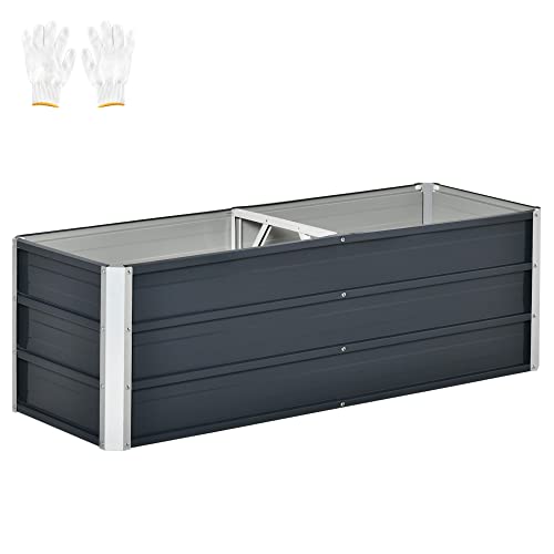 Preisvergleich Produktbild Outsunny Hochbeet aus Stahl Gartenbeet Pflanzkasten Blumenkasten Blumenkübel mit Handschuhe Dunkelgrau 125 x 47 x 40 cm