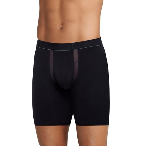 Jockey Men's Underwear Chafe Proof Pouch Cotton Stretch 8.5" Long Leg Boxer Brief - 3 Pack, Black Out, XL2