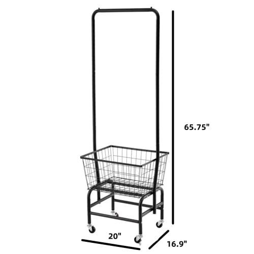 Lusimo Laundry Basket With Wheels And Hanging Rack Rolling Laundry Cart Garment Rack With Clothes Hamper Easy Assembly Black #TOP6