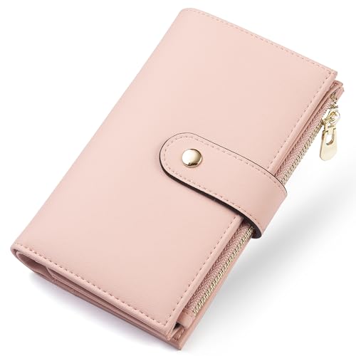 Image of yiijay Womens Wallet RFID Blocking Vegan Leather Trifold Clutch Credit Card Holder Ladies Travel Wallet Purse with Pen Holder, 1Pink, 6.5x 4.2x 1.4 inches, Rfid Wallet