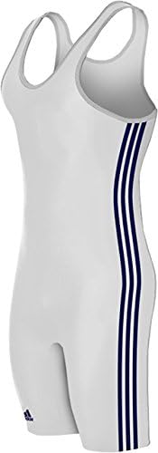 adidas Heavy Lycra 3 Stripe Wrestling Singlet (White/Navy, X-Small)