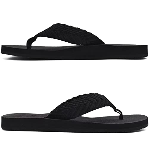 Kuailu Mens Yoga Mat Flip Flops With Comfortable Arch Support Summer Beach Pool Waterproof Thong Sandals Comfort Wide Width Cushion Slip On Cheap Flipflops Black Size 11 #TOP7