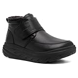 Men's Orthopedic Wide Leather Winter Ankle Boots: Comfortable Diabetic Dress Shoes for Arch Support, Warm Plantar Fasciitis Hook and Loop Shoes for Ankle and Knee Pain Black Size 11.5