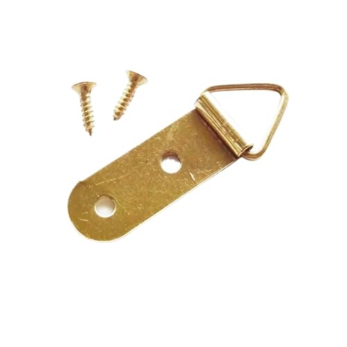 Image of CHATROOM 50pcs Golden Triangle D-Ring Photo Picture Frame Hanger Hang Oil Painting Mirror Art Work Hooks Double 2 Holes with Screws(C 11x40mm)