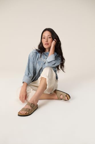 Image of Project Cloud 100% Genuine Leather Flat Sandals For Women 2026 Cork Footbed Womens Sandals with Memory Foam and arch support Vacation Essentials Slides for Women Footwear (Venita)