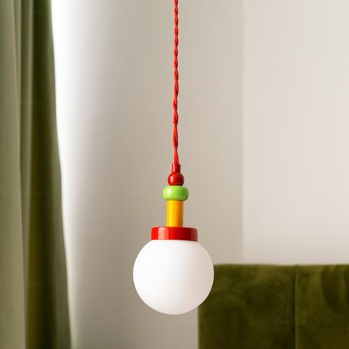 Lámpara colgante de arte rojo Bauhaus Lámpara colgante de estilo crema moderna con pantalla de PE blanca lechosa, mini iluminación de isla de cocina de globo lámpara colgante de techo de cabecera