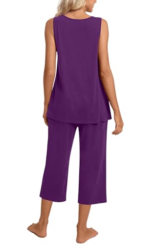 Image of TAOHUADAO Womens Summer 2 Piece Pajama Sets, Sleeveless Tops with Capri Pants, Lounge Ladies Pjs Sets with Pockets